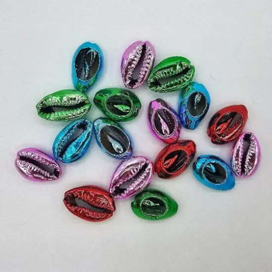 20 Electroplated Cowrie Shells, Neon Metallic Shell Beads {3}