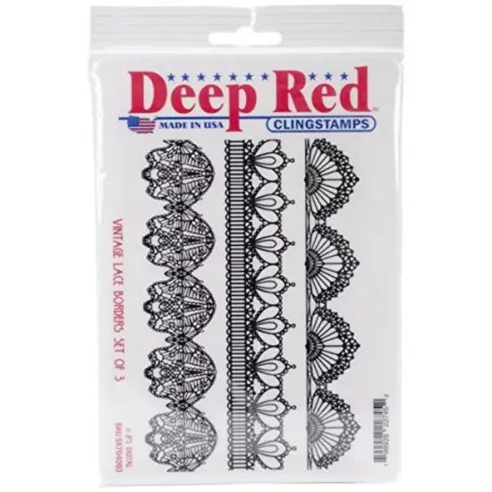 Deep Red Stamps Vintage Lace Borders Set of 3 Rubber Cling Stamps 4 x 6 inches {2}