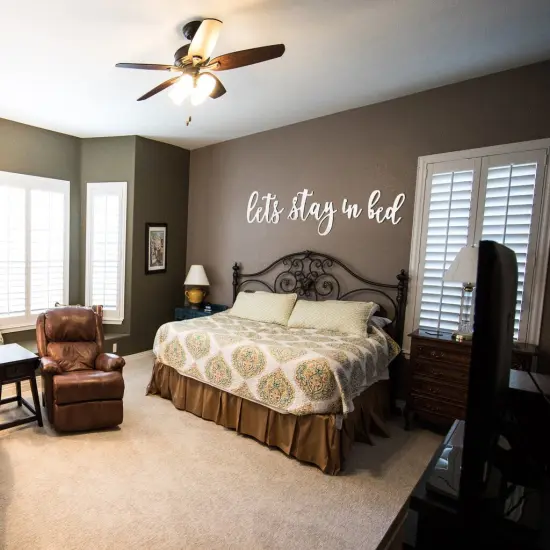 Unfinished Wooden Cursive "Lets Stay in Bed" {3}