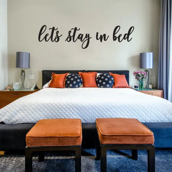 Unfinished Wooden Cursive "Lets Stay in Bed" {2}