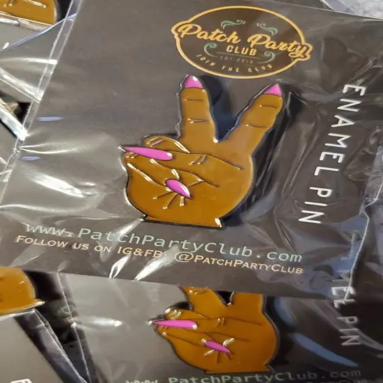 Stiletto Nail "Deuces" Exclusive Lapel Pin, Black Girl Enamel Pin, Size 2" inches {5}