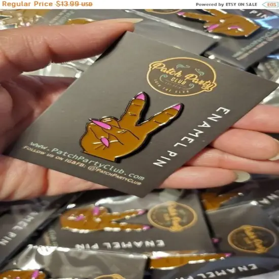 Stiletto Nail "Deuces" Exclusive Lapel Pin, Black Girl Enamel Pin, Size 2" inches {1}