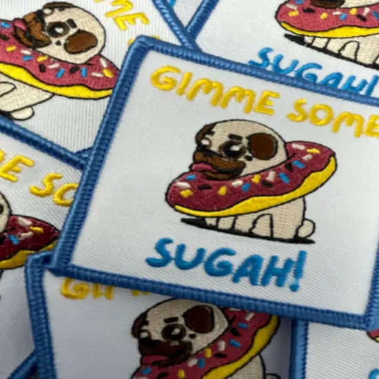 Patched Up Pup: "Gimme Some Sugah" Iron-on Embroidered Patch for Dogs, Sz. 2.5" inches {2}