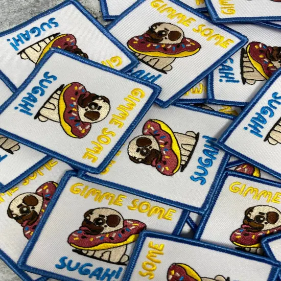 Patched Up Pup: "Gimme Some Sugah" Iron-on Embroidered Patch for Dogs, Sz. 2.5" inches {4}