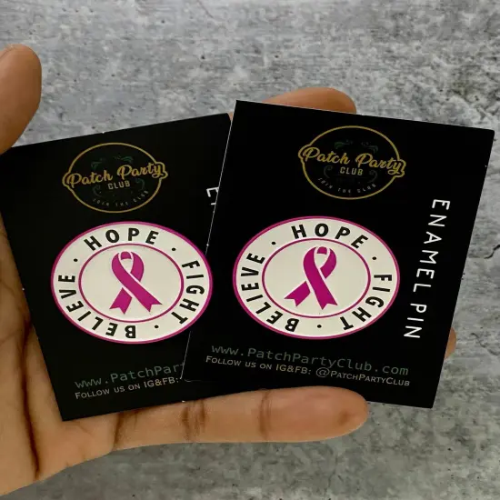 Breast Cancer Awareness, Enamel Pin "Hope, Fight, Believe" Pink & White, Size 1.77" inches {5}