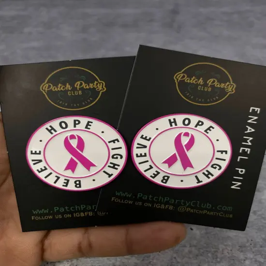 Breast Cancer Awareness, Enamel Pin "Hope, Fight, Believe" Pink & White, Size 1.77" inches {2}