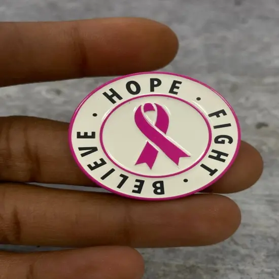Breast Cancer Awareness, Enamel Pin "Hope, Fight, Believe" Pink & White, Size 1.77" inches {1}
