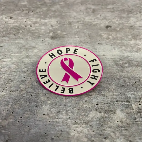Breast Cancer Awareness, Enamel Pin "Hope, Fight, Believe" Pink & White, Size 1.77" inches {6}