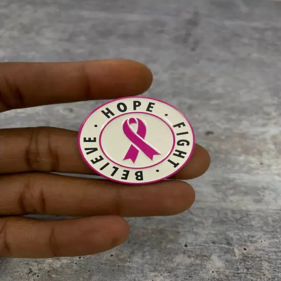 Breast Cancer Awareness, Enamel Pin "Hope, Fight, Believe" Pink & White, Size 1.77" inches {4}