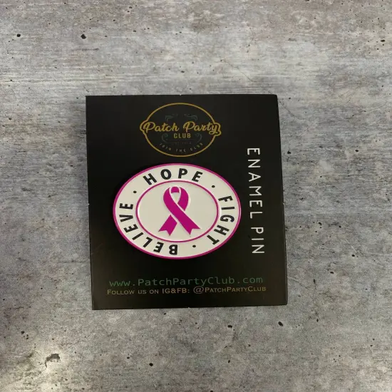 Breast Cancer Awareness, Enamel Pin "Hope, Fight, Believe" Pink & White, Size 1.77" inches {3}