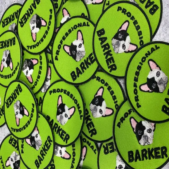 Patched Up Pup: "Professional Barker" Iron-on Embroidered Patch for Dogs, Sz. 2.5" inches {5}
