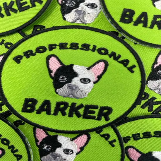Patched Up Pup: "Professional Barker" Iron-on Embroidered Patch for Dogs, Sz. 2.5" inches {6}