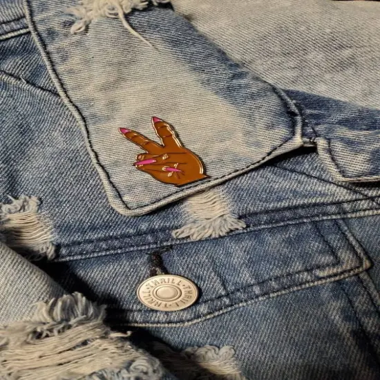 Stiletto Nail "Deuces" Exclusive Lapel Pin, Black Girl Enamel Pin, Size 2" inches {3}