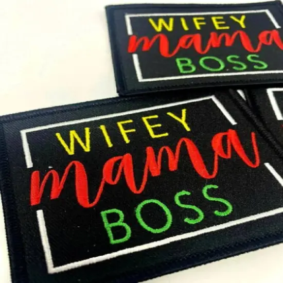 "Wifey, Mama, Boss" (Blk, Red, Yellow) Iron-on Patch for Denim Jackets, Size 4"x4" inches {6}