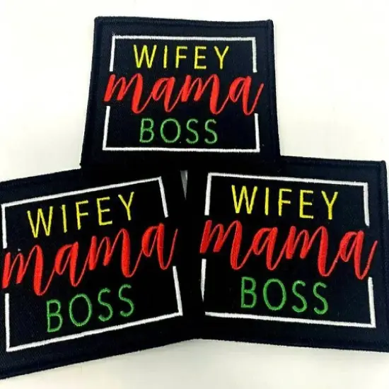 "Wifey, Mama, Boss" (Blk, Red, Yellow) Iron-on Patch for Denim Jackets, Size 4"x4" inches {4}