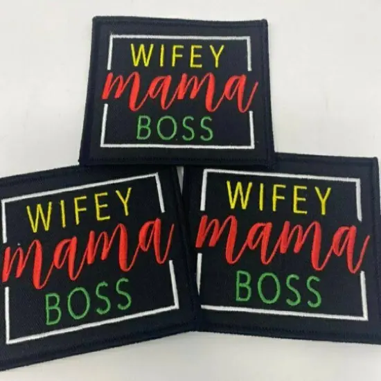 "Wifey, Mama, Boss" (Blk, Red, Yellow) Iron-on Patch for Denim Jackets, Size 4"x4" inches {5}