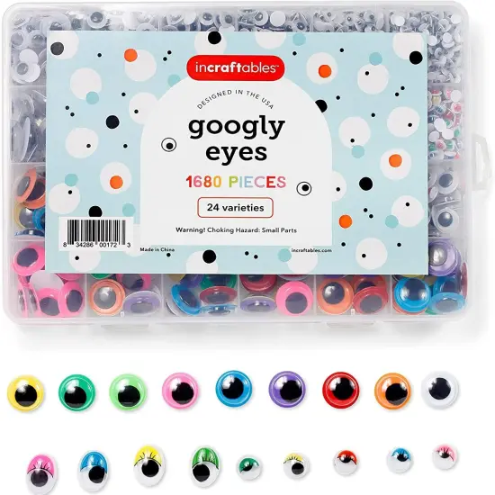 Incraftables Self Adhesive Googly Eyes 1680 pcs Set. Best Small & Large Colorful Sticky Wiggle Eye for DIY Arts & Crafts (4 mm to 18 mm). 30 Varieties Value Pack for Adults & Kids {1}
