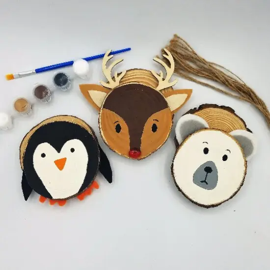 Ink and Trinket Kids DIY Christmas Ornament Craft Kit, Natural Wood Painting Set {1}