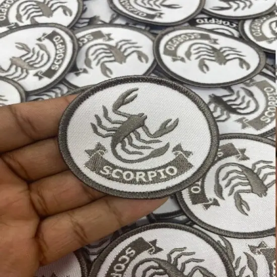 "Scorpio" Astrology Iron-On Patch, Embroidered Zodiac Signs, Vintage, 3" inches {4}