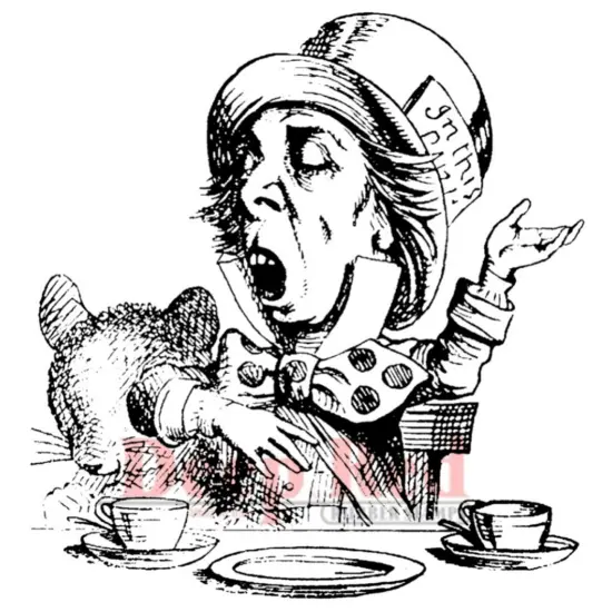 Deep Red Stamps Mad Hatter Tea Party Rubber Cling Stamp 3 x 3.25 inches {1}