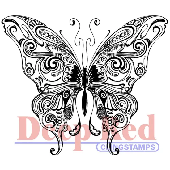 Deep Red Stamps Butterfly Swirl Rubber Cling Stamp 3.2 x 2.75 inches {1}