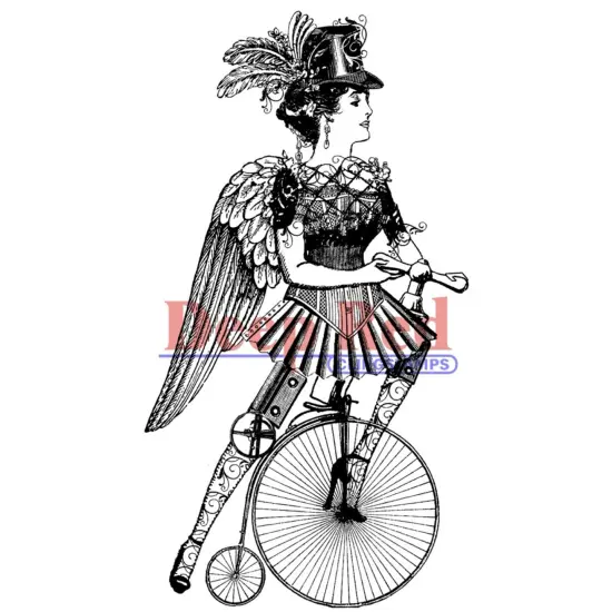 Deep Red Stamps Steampunk Lady Cyclist Rubber Cling Stamp 2.2 x 4.2 inches {1}