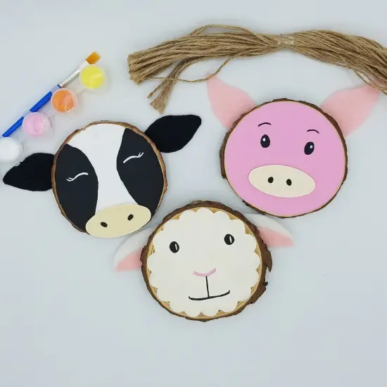 Ink and Trinket Kids Farm Animals Craft Kit, DIY Ornaments, Natural Wood Painting Set {1}