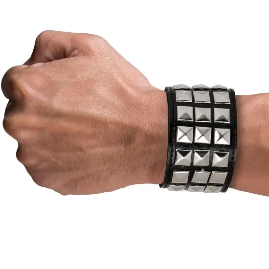 Punk Leather Stud Bracelet - Leather Cuff Biker Bracelet with Studs for Men, Women and Kids {4}