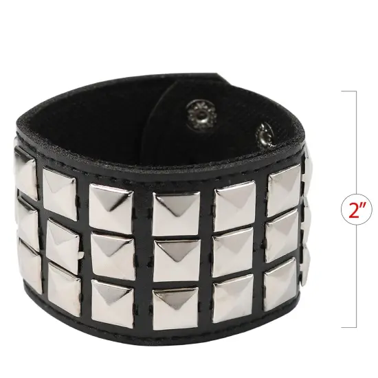 Punk Leather Stud Bracelet - Leather Cuff Biker Bracelet with Studs for Men, Women and Kids {6}