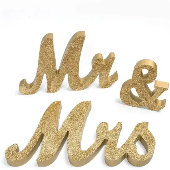 Gold Mr and Mrs Signs Sweetheart Decorations Wooden Freestanding Letters {1}