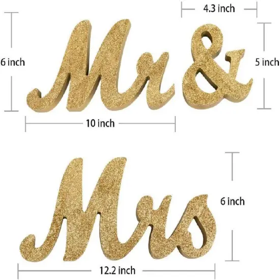 Gold Mr and Mrs Signs Sweetheart Decorations Wooden Freestanding Letters {5}