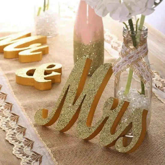 Gold Mr and Mrs Signs Sweetheart Decorations Wooden Freestanding Letters {2}