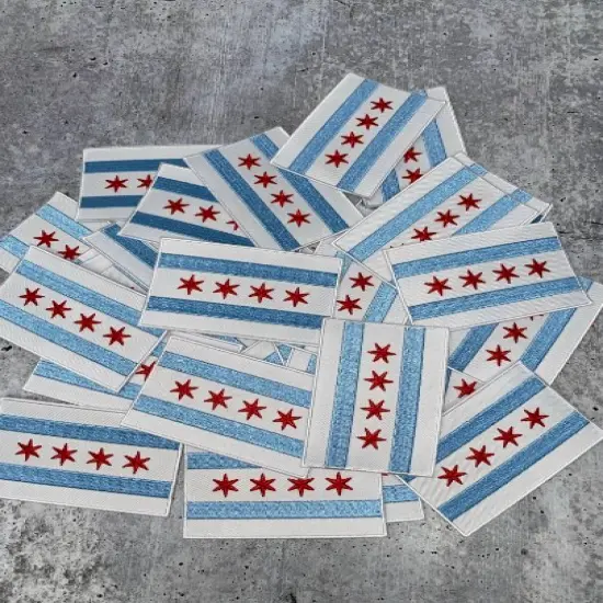 "Chicago Flag" Iron-On Embroidered Patch, Popular City, Chicago City Flag, 1 pc, size 3.25"x2.15" inches {4}