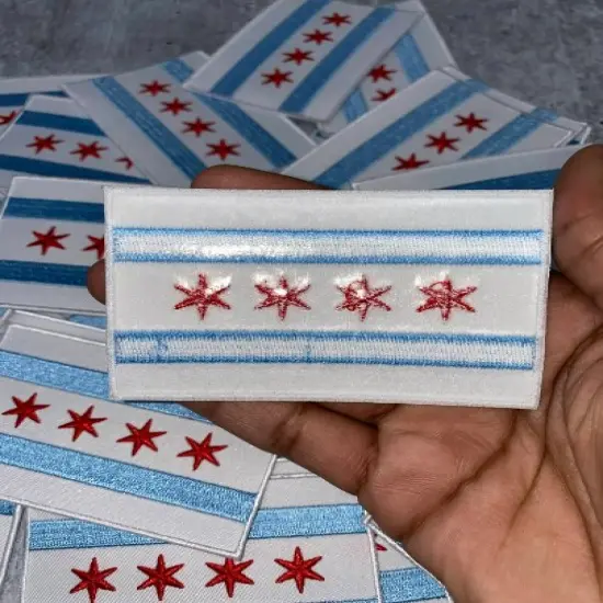 "Chicago Flag" Iron-On Embroidered Patch, Popular City, Chicago City Flag, 1 pc, size 3.25"x2.15" inches {3}