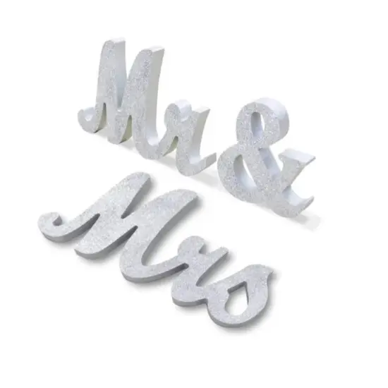 Silver Glitter Mr and Mrs Sign Wooden Mr and Mrs Sign Letters Wedding Sweetheart {1}