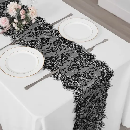 Lace Table Runner Vintage Black Lace Rustic Wedding Table Decor 14 x 120 inches Long {5}
