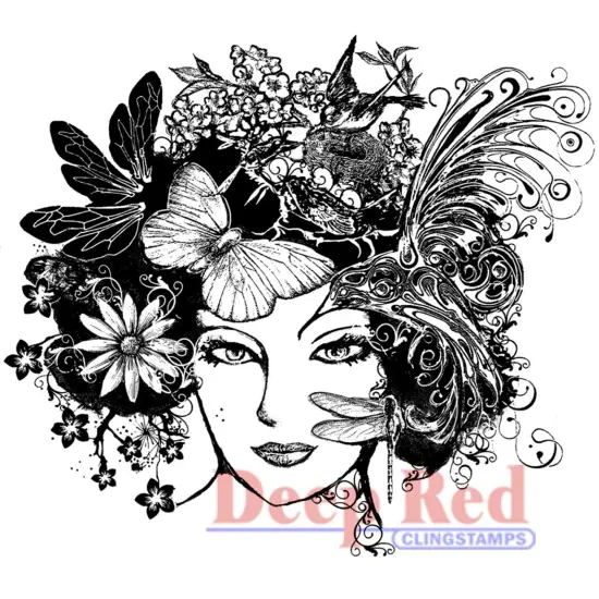 Deep Red Stamps Madame Dragonfly Rubber Cling Stamp 3.1 x 2.75 inches {1}