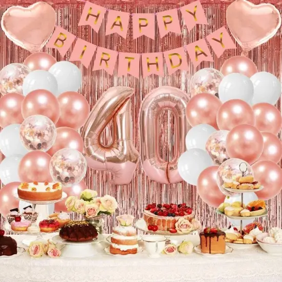 40th Birthday Decorations &ndash; Rose Gold Balloons Set for Party and Celebration {1}