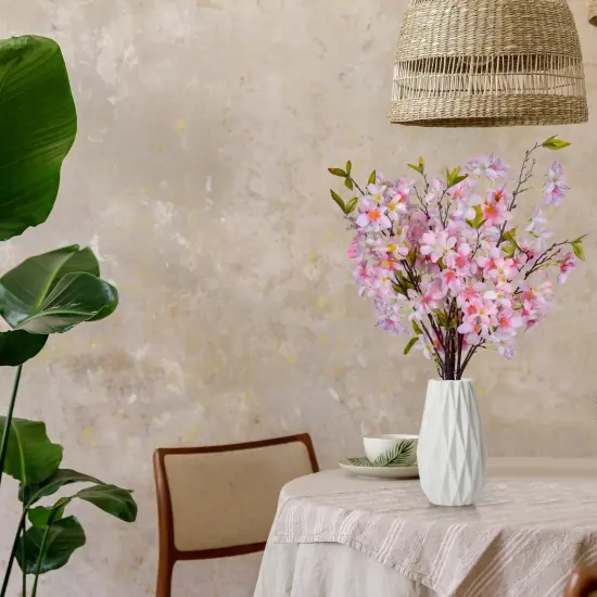 Apple Blossom Artificial Tree Branches 33&rdquo; Long Stems Silk Flowers Faux Bouquet for Tall Vase Indoor Home Decor Wedding Decoration, 3pcs Pink-White {6}