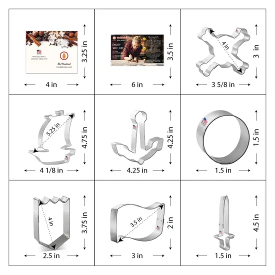 CookieCutter.com 7 Piece Birthday Pirate Cookie Cutter Set Ship, Flag, Skull & Crossbones, USA {4}