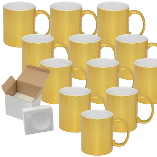 12 Pack of 11OZ METALLIC GOLD Sublimation Mug Coated Ceramic Mugs - Professional Grade - Sublimation Series - Cardboard Box with Foam Supports {1}