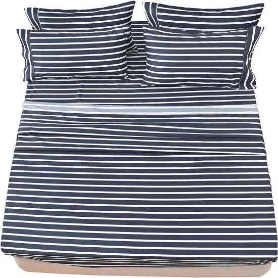 American Home Collection Striped Bedding Sheets & Pillowcases Set Brushed Microfiber Wrinkle Free Sheet Set Navy {3}