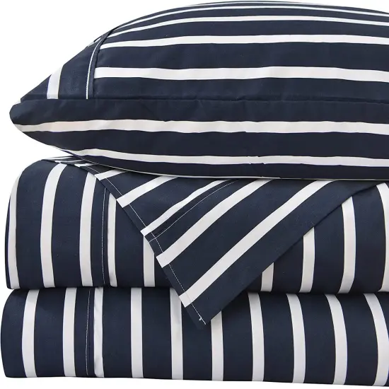 American Home Collection Striped Bedding Sheets & Pillowcases Set Brushed Microfiber Wrinkle Free Sheet Set Navy {1}