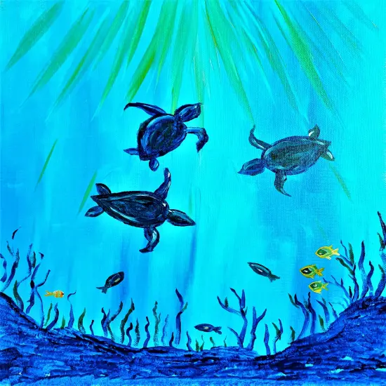 Turtle Playdate Acrylic Painting Kit & Video Lesson, DIY Canvas Art, Art Gift Set, Beginner Painting, Paint At Home {1}