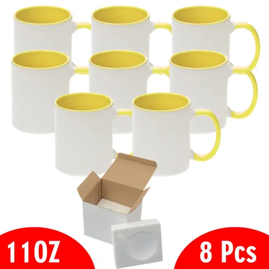 8 Pcs 11OZ Yellow Inner & Handle Sublimation Mugs With Foam Support Boxes {2}