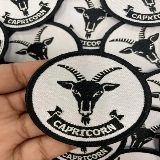 "Capricorn", Astrology iron-on Patch, Embroidered Zodiac Signs, Vintage, 3" inches {5}