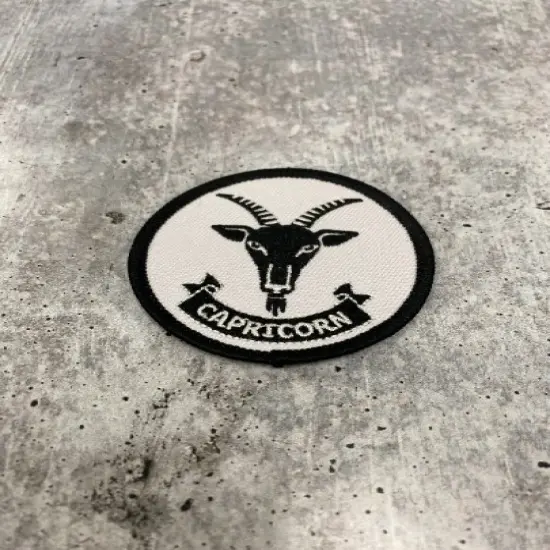 "Capricorn", Astrology iron-on Patch, Embroidered Zodiac Signs, Vintage, 3" inches {1}