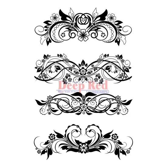 Deep Red Stamps Vector Flourishes Rubber Cling Stamp Set 4 x 6 inches {1}