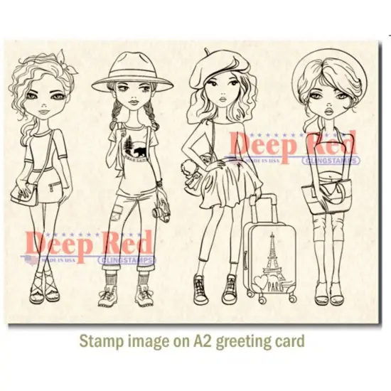 Deep Red Stamps City Girls Traveling in Style Rubber Cling Stamps 4 x 6 inches {3}