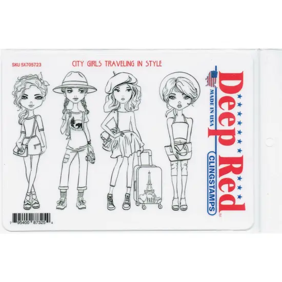 Deep Red Stamps City Girls Traveling in Style Rubber Cling Stamps 4 x 6 inches {2}